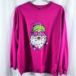Pink Santa Graphic Sweatshirt Size XL NWOT Christmas Athleisure Barbiecore Pink